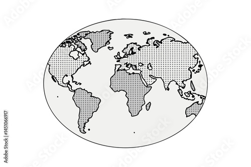 world map with grey dots, highlighting global continents in a minimalistic and stylish design
