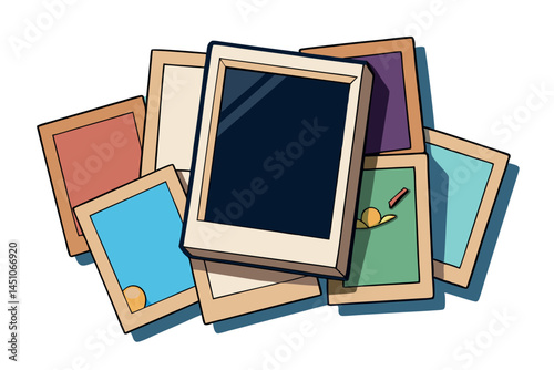 Empty polaroid photo frames in a clean, modern layout, ideal for displaying personal or family photos on a light background