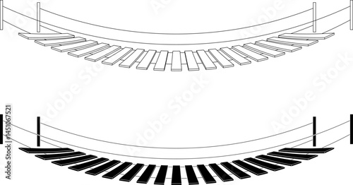 side view Simple suspension bridge icon set