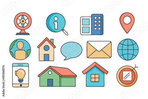 web navigation, including home, location, call, and email button icon set for apps and websites