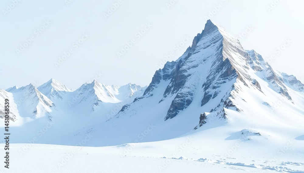 Obraz premium Snow-covered mountain peak, stark white landscape, winter, mountain range, snowy