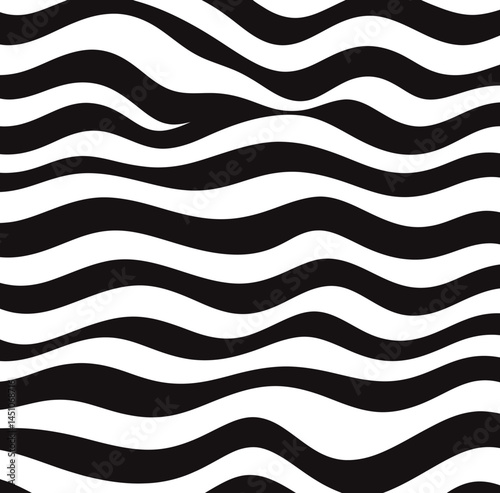 Optical illusion of movement in a monochrome abstract design with white and black wave lines on the background, ideal for art templates