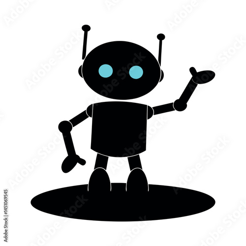 robot character with glowing eyes and playful pose, representing innovation and technology in a cartoonish design tech icon