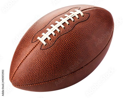 Leather American football ball isolated on white background, American football ball sports equipment on white PNG File.