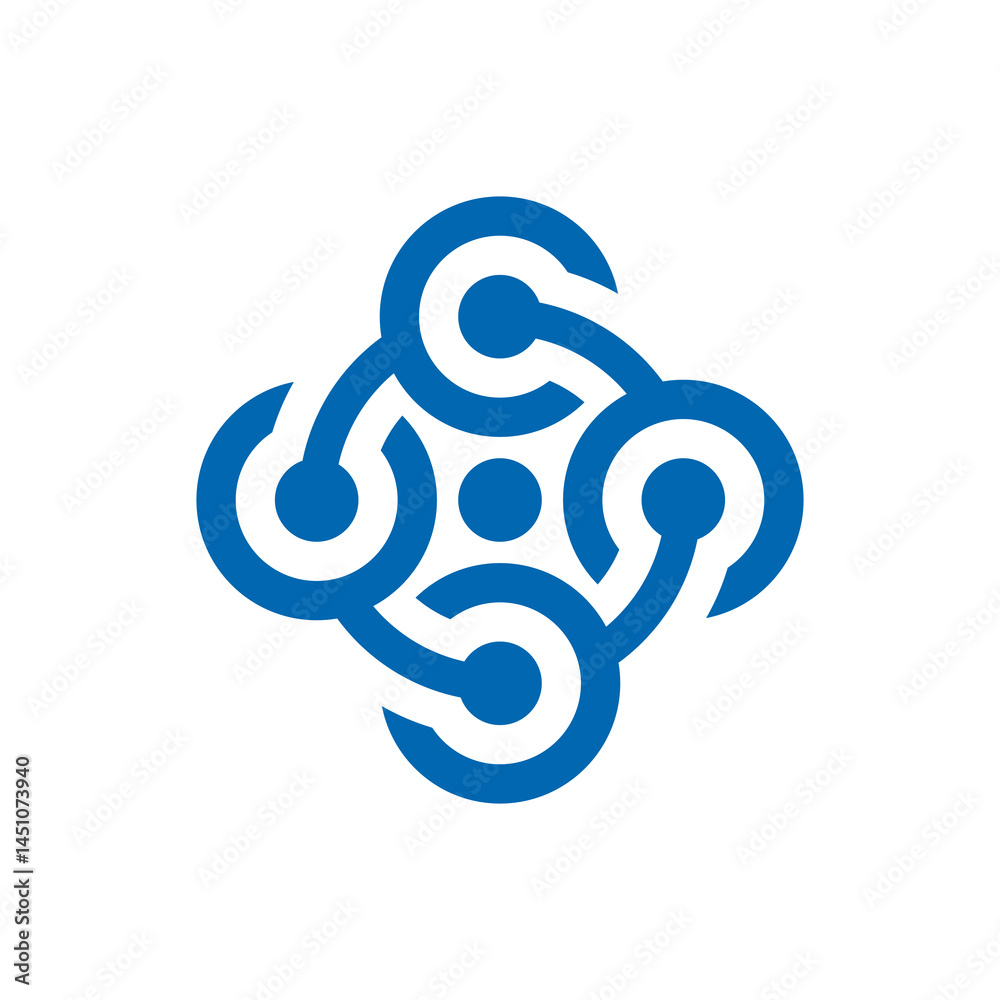 Fototapeta premium Modern Blue Abstract Connection Logo with Four Interlocking C Shapes