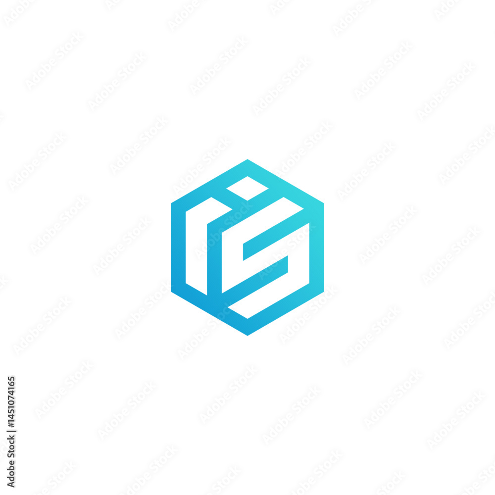 Modern Blue Line Art IS Initials Logo in a Hexagon Modern Blue Line Art IS Initials Logo in a Hexagon