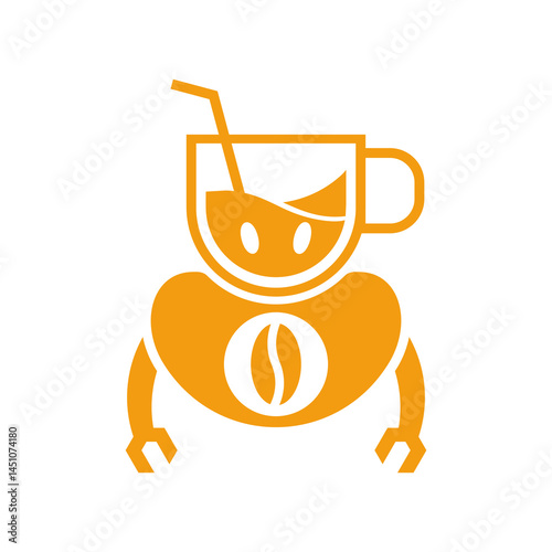 Unique Robotic Coffee Icon with Abstract Robot and Coffee