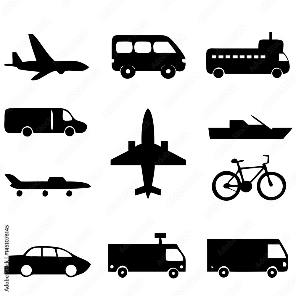Vector illustration of simple monochromatic vehicle and transport related icons.Transportation and vehicle icons pack. Isolated transportation and vehicle symbols collection. Graphic icons element
Vector illustration of simple monochromatic vehicle and transport related icons.Transportation and vehicle icons pack. Isolated transportation and vehicle symbols collection. Graphic icons element