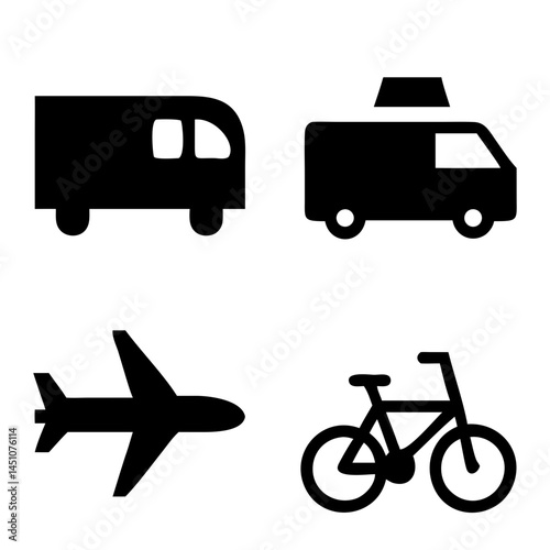 Vector illustration of simple monochromatic vehicle and transport related icons.Transportation and vehicle icons pack. Isolated transportation and vehicle symbols collection. Graphic icons element
