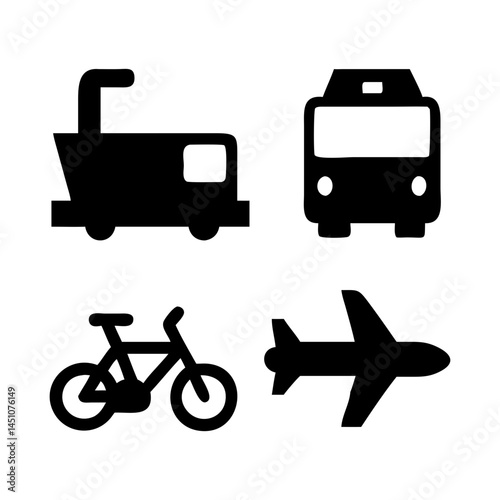 Vector illustration of simple monochromatic vehicle and transport related icons.Transportation and vehicle icons pack. Isolated transportation and vehicle symbols collection. Graphic icons element

