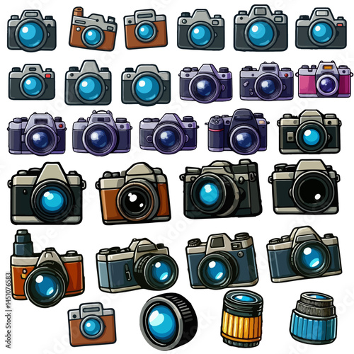 collection of cameras set vector on white background