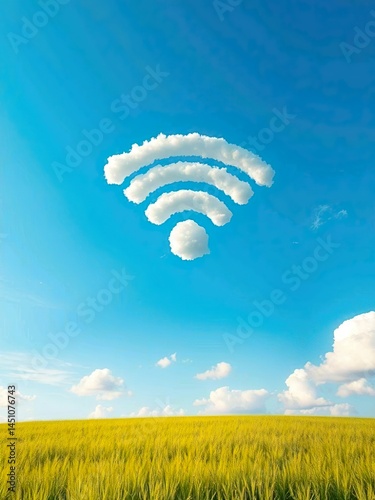 WiFi Signal Shaped Cloud Over Golden Field Landscape