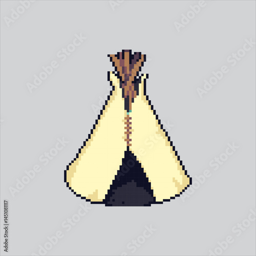 Pixel art illustration Primitive Tent. Pixelated Wigwam Tent. Primitive Tent Teepee Wigwam Icon pixelated for the pixel art game and icon for website and video game. old school retro.