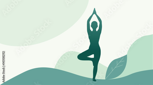 Yoga and meditation banner, yoga lotus pose.  vector illustration with space for well being message and motivation
