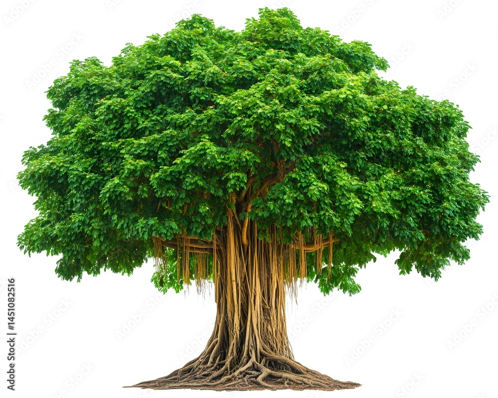 Fototapeta premium Lush Green Banyan Tree Isolated on White Background