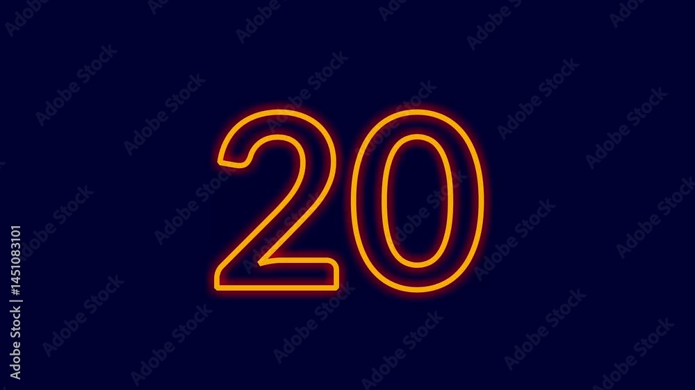25 second countdown timer in glowing orange neon numbers suitable for presentation, website banners, social media posts, openers, sports videos, tech events, and modern digital content