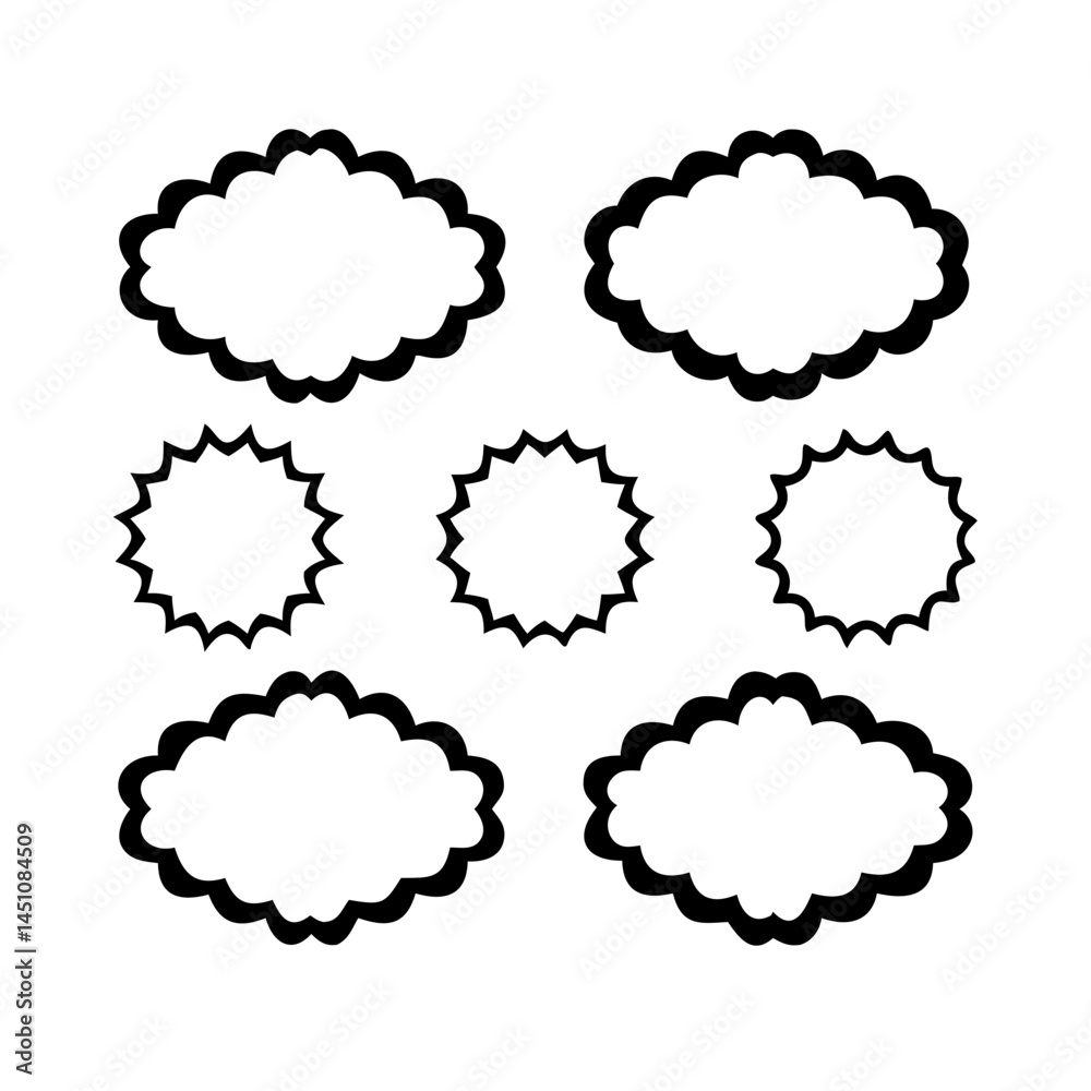Zig zag wavy shape frames. Vector rectangular and round abstract clouds, flowers and text boxes. Scallop edge kids geometric stamps. Flat jagged oval shapes set. Groovy kids graphic wiggly backgrounds Zig zag wavy shape frames. Vector rectangular and round abstract clouds, flowers and text boxes. Scallop edge kids geometric stamps. Flat jagged oval shapes set. Groovy kids graphic wiggly backgrounds