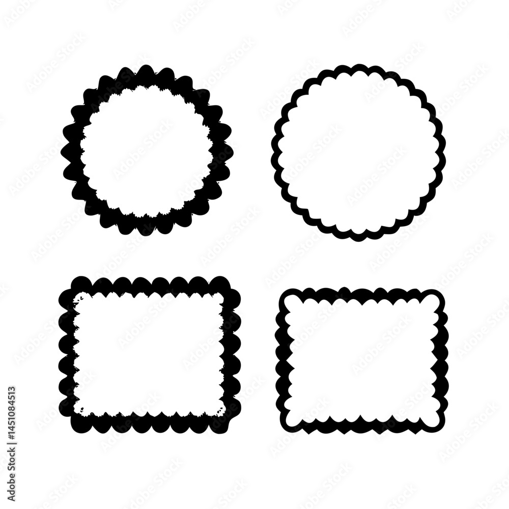 Zig zag wavy shape frames. Vector rectangular and round abstract clouds, flowers and text boxes. Scallop edge kids geometric stamps. Flat jagged oval shapes set. Groovy kids graphic wiggly backgrounds Zig zag wavy shape frames. Vector rectangular and round abstract clouds, flowers and text boxes. Scallop edge kids geometric stamps. Flat jagged oval shapes set. Groovy kids graphic wiggly backgrounds
