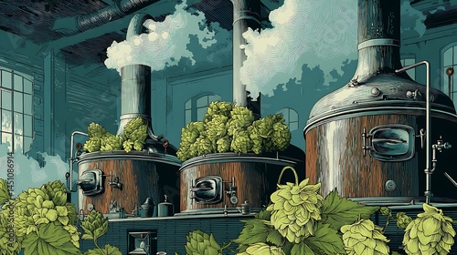 Hops and grains are used for brewing process.