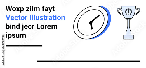 Clock indicating time alongside a trophy symbolizing success, goal-setting, and achievements. Ideal for productivity, motivation, rewards, career growth, success concepts, education simple landing