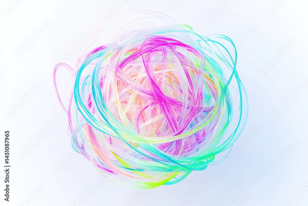 Abstract colorful sphere composed of swirling pink, blue, and green lines against a white background, creating a soft and artistic effect. Abstract colorful sphere composed of swirling pink, blue, and green lines against a white background, creating a soft and artistic effect.