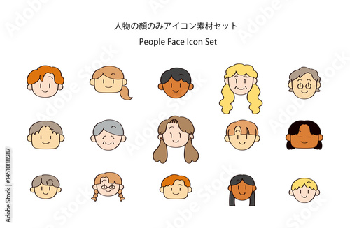 人物の顔のみアイコン素材セット