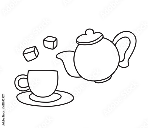 アナログなティーセットのイラスト（線画）