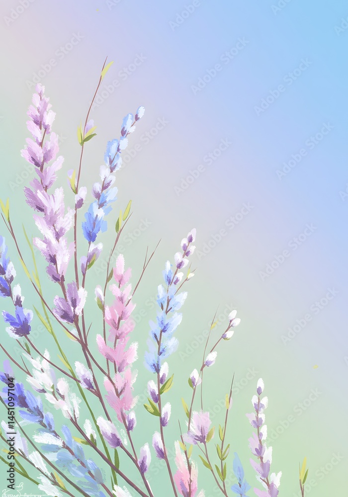 Naklejka premium Delicate floral watercolor painting with soothing pastel hues creating a tranquil aesthetic design and captivating visual appeal, ideal for subtle backgrounds and prints