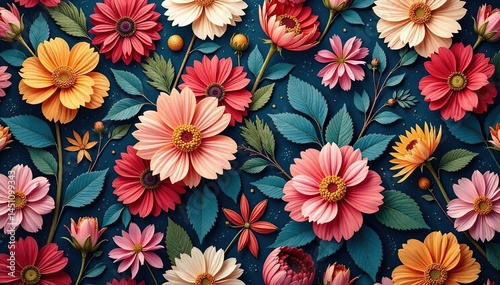 Intricate floral tapestry, rich colors, seamless repeat, elegant, colorful, background pattern
