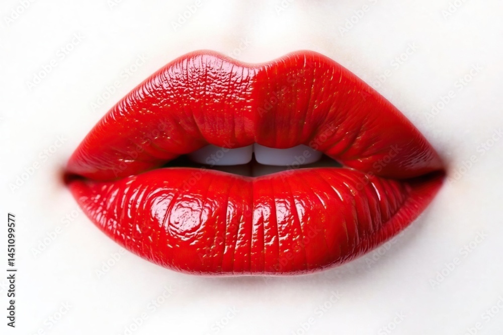 Obraz premium Intense red lip color swatch against stark white, product, glossy, sample