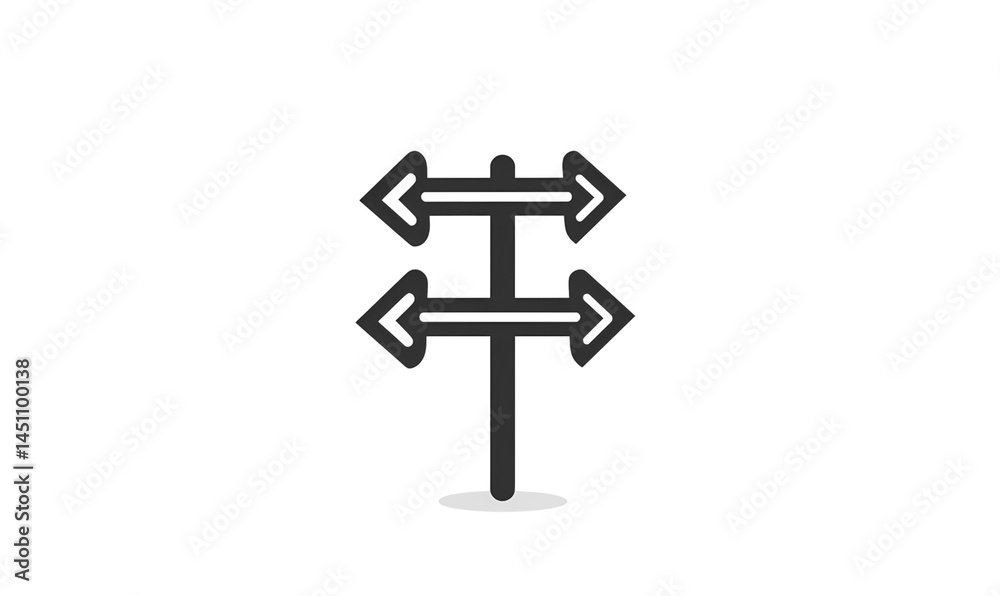 A simple icon of two road signs pointing in different directions, symbolizing the choice between working with AI or without it. The design should be clean and minimalistic A simple icon of two road signs pointing in different directions, symbolizing the choice between working with AI or without it. The design should be clean and minimalistic