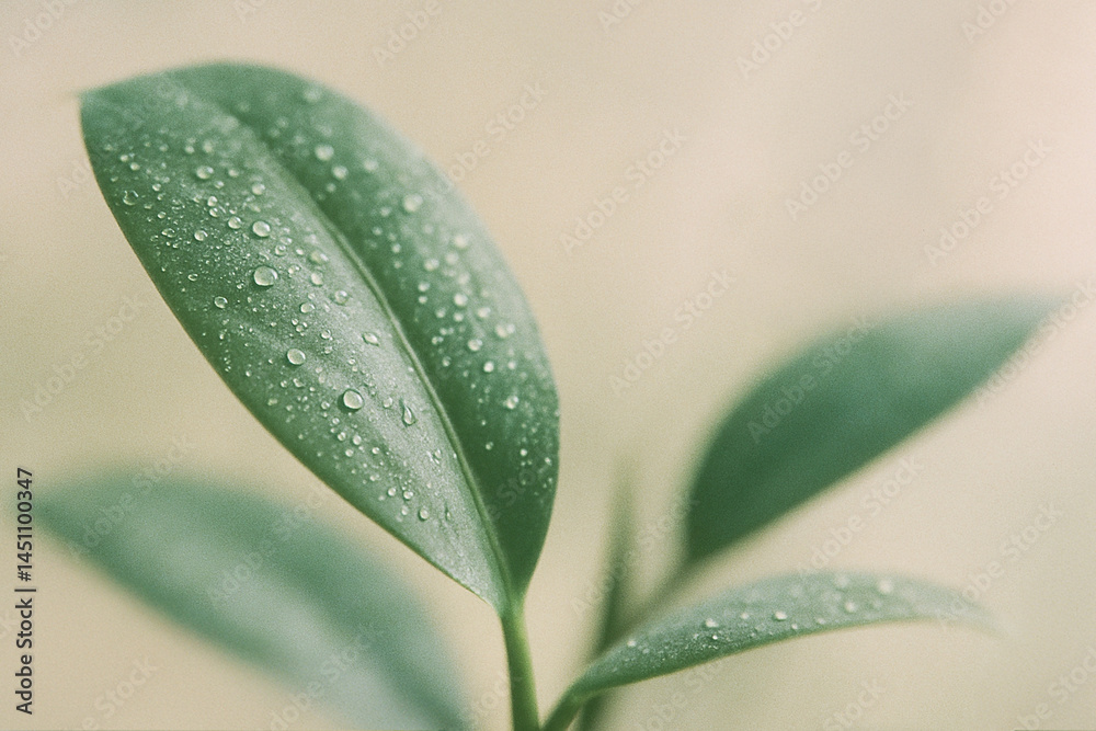 Ficus leaf macro closeup with dewy texture and serene botanical feel