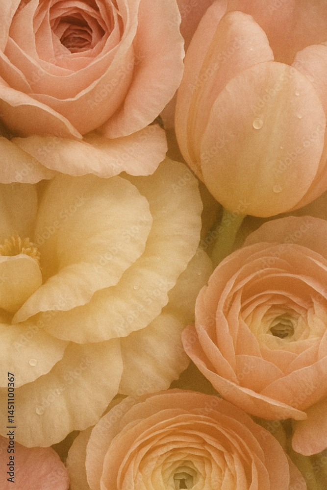 Pastel ranunculus flower bouquet with soft layered petals and gentle tones