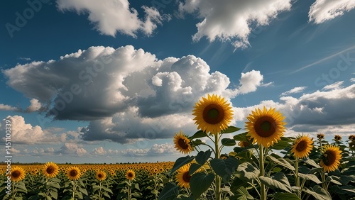 Golden Sunflower Field Under Dramatic Cloudy Sky – Stunning Nature Landscape