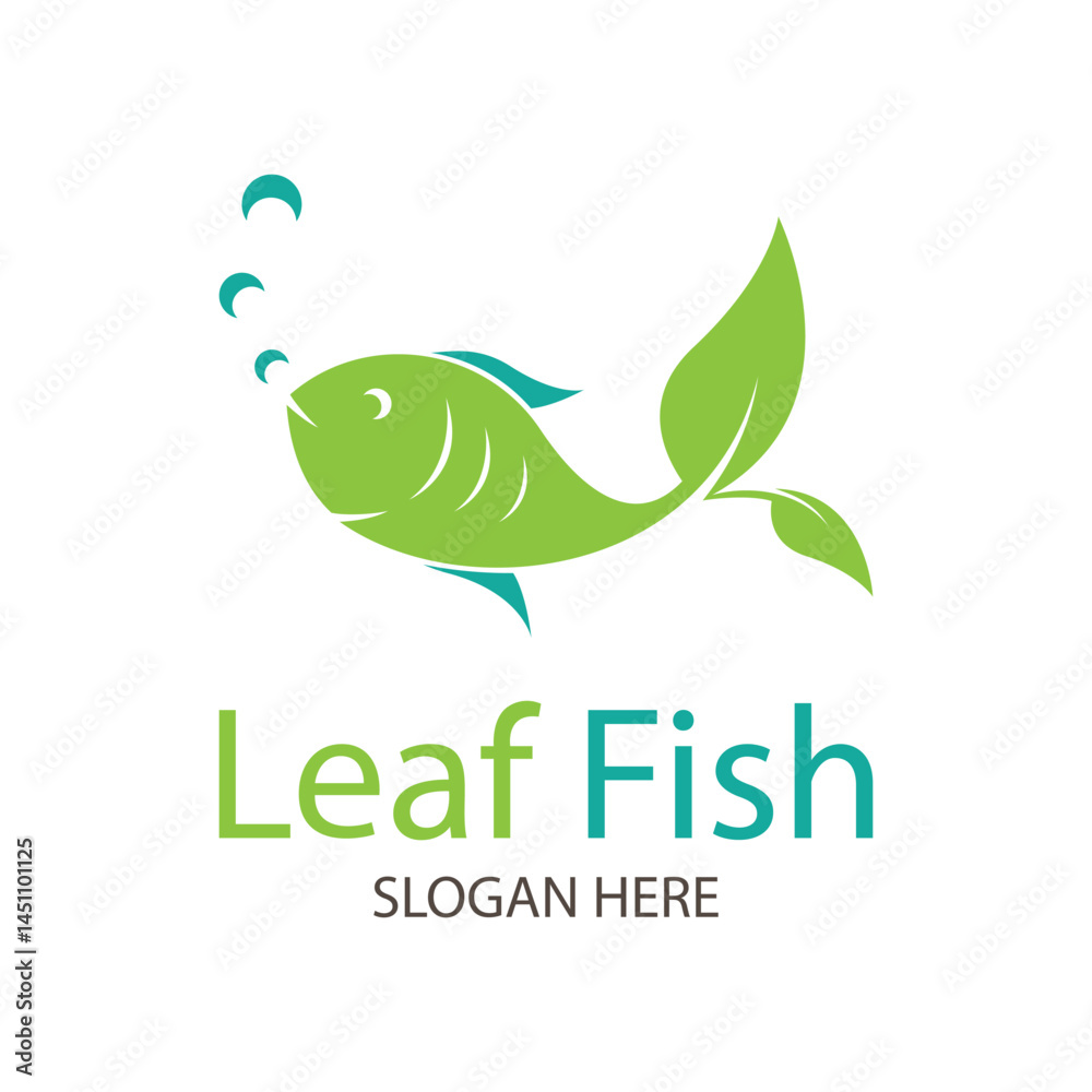 Fototapeta premium nature logo with leaf and fish icon illustration