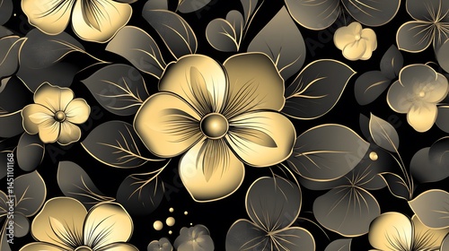 Elegant Gold and Black Floral Pattern Seamless Design