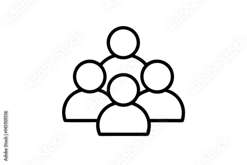 Team Icon: Simple line art of a group of people, symbolizing teamwork, community, and collaboration. A minimalist illustration perfect for diverse applications.