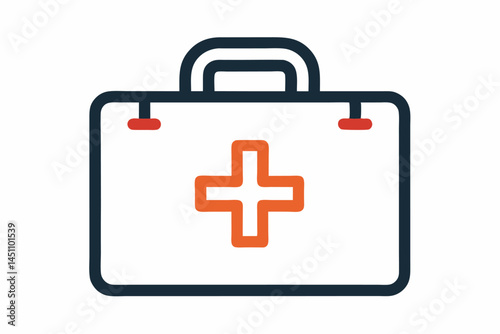 Emergency Medical Kit Icon: a first aid kit with a bright orange cross, symbolizing readiness, care, and safety. perfect for medical or health-related projects