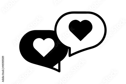 Love Communication: Two speech bubbles intertwined, each containing a heart, symbolizing loving communication and connection.