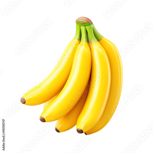Fresh Yellow Bananas Cluster Isolated on White Background