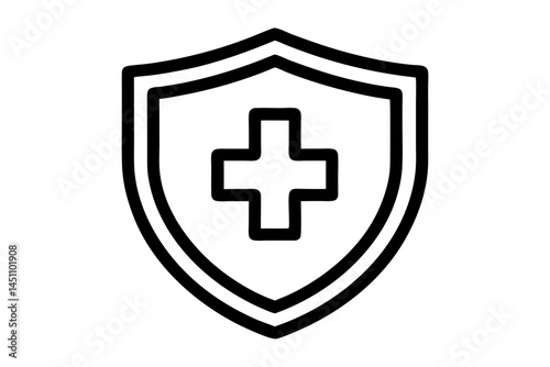 Healthcare Shield Emblem: A simple yet powerful black and white emblem, a shield emblazoned with a bold medical cross, symbolizing health protection, safety, and well-being.