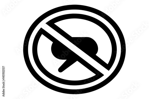 Silence Required: A bold, black and white icon of a speech bubble crossed out, conveying a clear message of silence, confidentiality, or restriction.