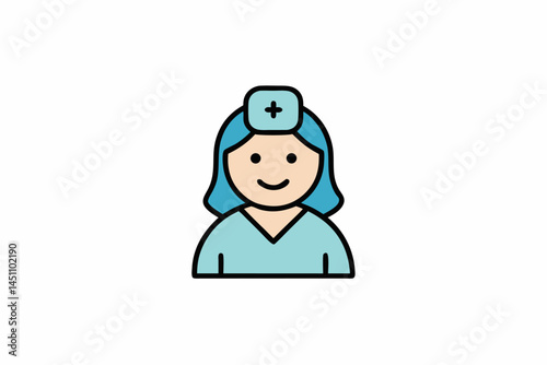 Caring Presence: A simple illustration of a nurse, her friendly demeanor and uniform representing her commitment to care and comfort.