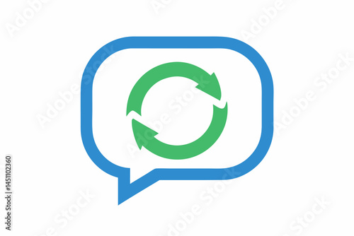 Circular Flow of Conversation: An illustration features a speech bubble icon with a blue outline, inside it a circular arrow symbolizes the dynamic exchange of ideas.