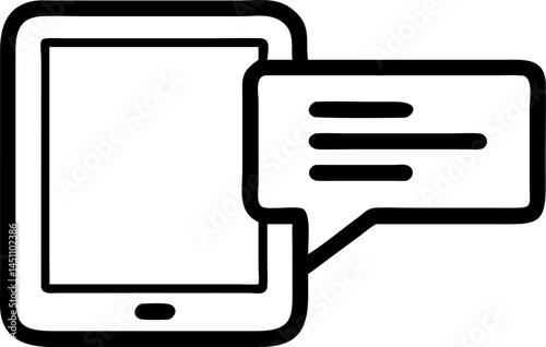 Digital Dialogue: A sleek tablet with a clear screen is engaged in a virtual conversation, text bubble symbolizes digital exchange. This design will elevate any tech or communication related concept.