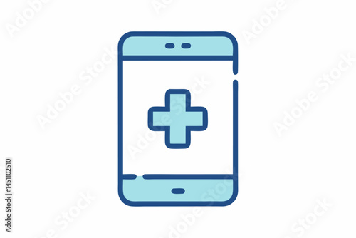 Mobile Healthcare Icon: A clean, modern illustration of a smartphone displaying a medical cross symbol, representing digital healthcare and telehealth solutions.