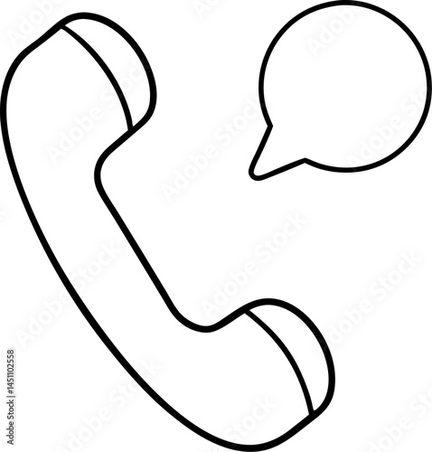 Calling Conversation: A minimalist line art depiction of a classic telephone handset, with a speech bubble, symbolizing communication. This simple.