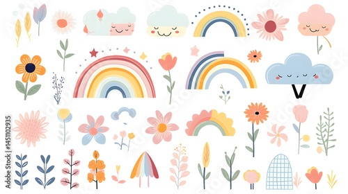 Boho Rainbow Set for Cute Girl Room Decoration - Vibrant Vector Rainbows in Various Styles