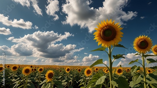 Golden Sunflower Field Under Dramatic Cloudy Sky – Stunning Nature Landscape