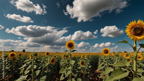 Golden Sunflower Field Under Dramatic Cloudy Sky – Stunning Nature Landscape